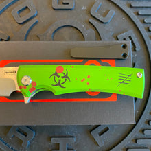 Load image into Gallery viewer, Chaves Street Sangre 3.4&quot; Wharncliffe ZOMBIE APOCALYPSE Theme Stone Washed Titanium Handles Belt Finished M390 Flipper Knife Warranty Voided
