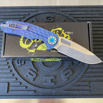 Curtiss Custom F3 Large 3.75" Slicer, Non-Flipper, Titanium Blue PM-Mill Handles, Blue Polished Hardware, Magnacut Knife