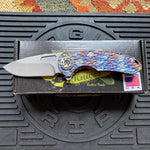 Curtiss Custom F3 Medium 3" Slicer Flipper, Torched Titanium FJ-Mill "Dragon Scale", Stonewash Magnacut Folding Knife
