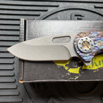 Curtiss Custom F3 Medium 3" Slicer Flipper, Torched Titanium FJ-Mill "Dragon Scale", Stonewash Magnacut Folding Knife