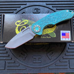 Curtiss Custom F3 Medium 3.25" Spanto NON-Flipper, FJ-Mill Aqua Green, Blasted Magnacut Folding Knife