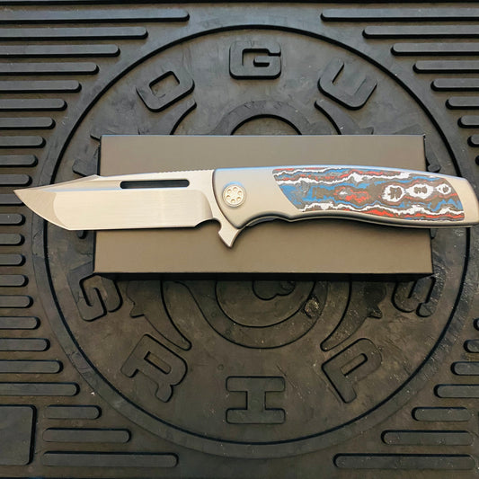 Sharp By Design Mini Evo Flipper 3.25" Satin HARPOON NEBULA FAT CARBON Inlay Knife