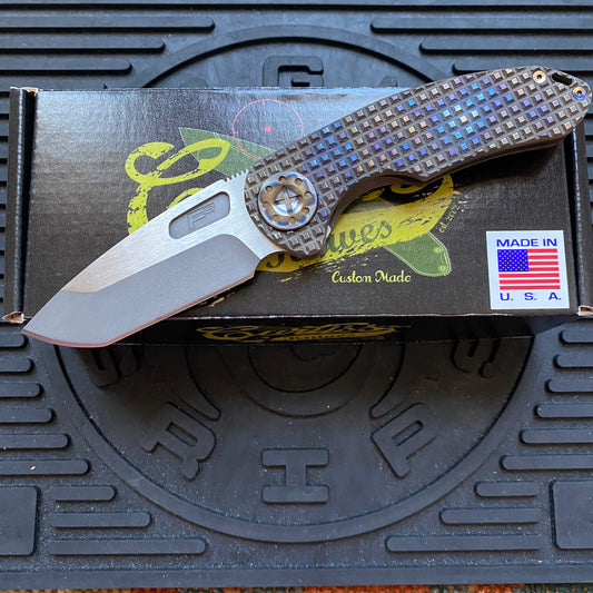 Curtiss Custom F3 Medium SLIM 3.25" Spanto NON-Flipper, Frag-Mill Torched, 2 Tone Stonewash Magnacut Folding Knife