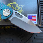 Curtiss Custom F3 Medium 3.25" Slicer NON-Flipper, Frag-Mill Aqua Purple, 2 Tone Stonewash Magnacut Folding Knife