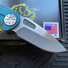 Load image into Gallery viewer, Curtiss Custom F3 Medium 3.25&quot; Slicer NON-Flipper, Frag-Mill Aqua Purple, 2 Tone Stonewash Magnacut Folding Knife
