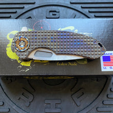 Load image into Gallery viewer, Curtiss Custom F3 Medium 3.25&quot; Spanto Flipper, Frag-Mill Titanium Torched Handles, 2 Tone Magnacut, Torched Hardware Folding Knife

