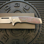 Sharp By Design Mini Evo Flipper 3.25" Satin HARPOON PURPLE HAZE FAT CARBON Inlay Knife