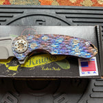 Curtiss Custom F3 Medium 3" Slicer Flipper, Torched Titanium FJ-Mill "Dragon Scale", Stonewash Magnacut Folding Knife
