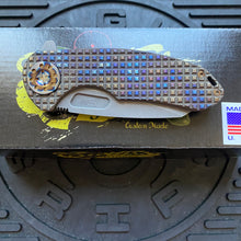 Load image into Gallery viewer, Curtiss Custom F3 Medium 3.25&quot; Wharny Flipper, Frag-Mill Titanium Torched Handles, Blasted Magnacut, Torched Hardware Folding Knife
