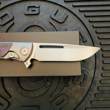 Load image into Gallery viewer, Sharp By Design Mini Evo Flipper 3.25&quot; Satin Drop Point PURPLE HAZE FAT CARBON Inlay Knife
