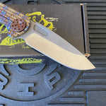 Curtiss Custom F3 Large 3.75" Slicer, Non-Flipper, Titanium Frag Mill Handles, Root Beer Hardware, Magnacut Knife