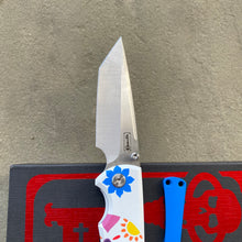 Load image into Gallery viewer, Chaves Liberation 229 Sugar Skulls Dia De Los Muertas Green Clip Tanto Stonewash Ti Belt Finish 3.69&quot; Folding Knife
