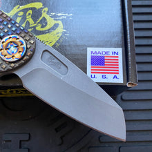Load image into Gallery viewer, Curtiss Custom F3 Medium 3.25&quot; Wharny Flipper, Frag-Mill Titanium Torched Handles, Blasted Magnacut, Torched Hardware Folding Knife
