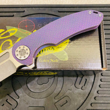 Load image into Gallery viewer, Curtiss Custom F3 Large 3.75&quot; Slicer, Flipper, Titanium Purple SPM-Mill Handles, Blasted Polished Hardware, Magnacut Knife
