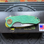 Curtiss Custom F3 Medium 3" Slicer Flipper, Green Titanium FJ-Mill "Dragon Scale", Stonewash Magnacut Folding Knife