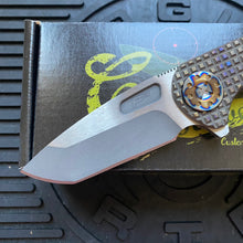 Load image into Gallery viewer, Curtiss Custom F3 Medium 3.25&quot; Spanto Flipper, Frag-Mill Titanium Torched Handles, 2 Tone Magnacut, Torched Hardware Folding Knife
