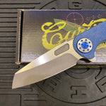 Curtiss Custom F3 Large 3.75" Wharny, Flipper, Titanium Blue PM-Mill Handles, Blue Polished Hardware, Magnacut Knife