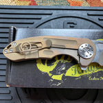 Curtiss Custom F3 Medium 3" Slicer Flipper, Bronze Titanium Ball-Mill, Stonewash Magnacut Folding Knife