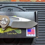 Curtiss Custom F3 Medium 3" Slicer Flipper, Bronze Titanium Ball-Mill, Stonewash Magnacut Folding Knife