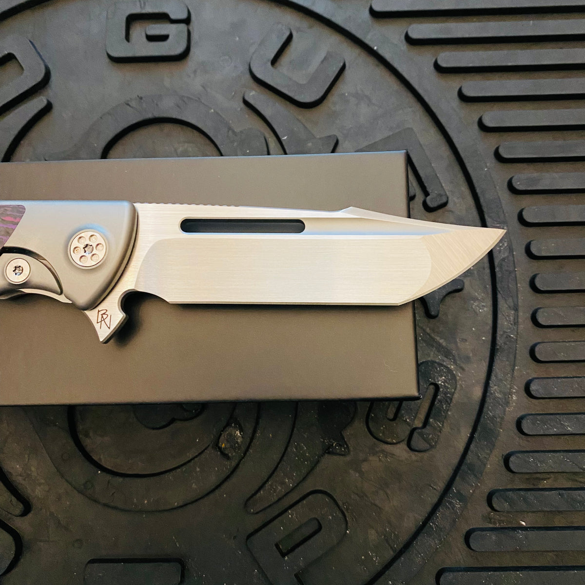 Sharp By Design Mini Evo Flipper 3.25" Satin HARPOON PURPLE HAZE FAT CARBON Inlay Knife