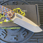 Curtiss Custom F3 Large 3.75" Spanto, Flipper, Titanium Torched PM-Mill Handles, Bronzed Polished Hardware, Magnacut Knife