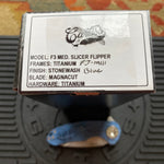 Curtiss Custom F3 Medium 3" Slicer Flipper, Blue Titanium FJ-Mill "Dragon Scale", Stonewash Magnacut Folding Knife