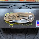 Curtiss Custom F3 Medium 3" Slicer Flipper, Bronze Titanium Ball-Mill, Stonewash Magnacut Folding Knife