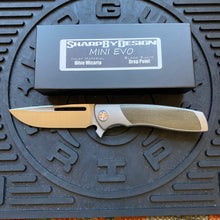 Load image into Gallery viewer, Sharp By Design Mini Evo Flipper 3.25&quot; Satin Drop Point OD OLIVE  MICARTA Inlay Knife

