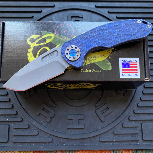 Curtiss Custom F3 Medium SLIM 3.25" Spanto NON-Flipper, FJ-Mill Blue ANO, Blasted Magnacut Folding Knife