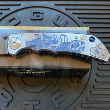 Load image into Gallery viewer, Spartan Blades SF5 VIKING Damascus SHF Viking Longboat Harsey Folding Knife 3.95&quot; Damascus Blade, Titanium Handles
