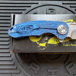 Curtiss Custom F3 Medium 3" Slicer Flipper, Blue Titanium FJ-Mill "Dragon Scale", Stonewash Magnacut Folding Knife
