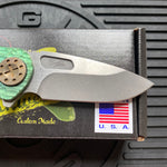 Curtiss Custom F3 Medium 3" Slicer Flipper, Green Titanium FJ-Mill "Dragon Scale", Stonewash Magnacut Folding Knife