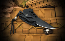 Load image into Gallery viewer, Spartan Blades SBBL2BK Field Grade Enyo Fixed Neck Knife 2.6875&quot; AUS-8A Black Drop Point Blade, Skeletonized Handle, Black Molded Plastic Sheath

