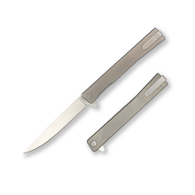 Load image into Gallery viewer, Ocaso 10CTS Solstice DROP POINT Titanium, Satin, 3.5&quot; CPM-S35VN Flipper Folding Knife
